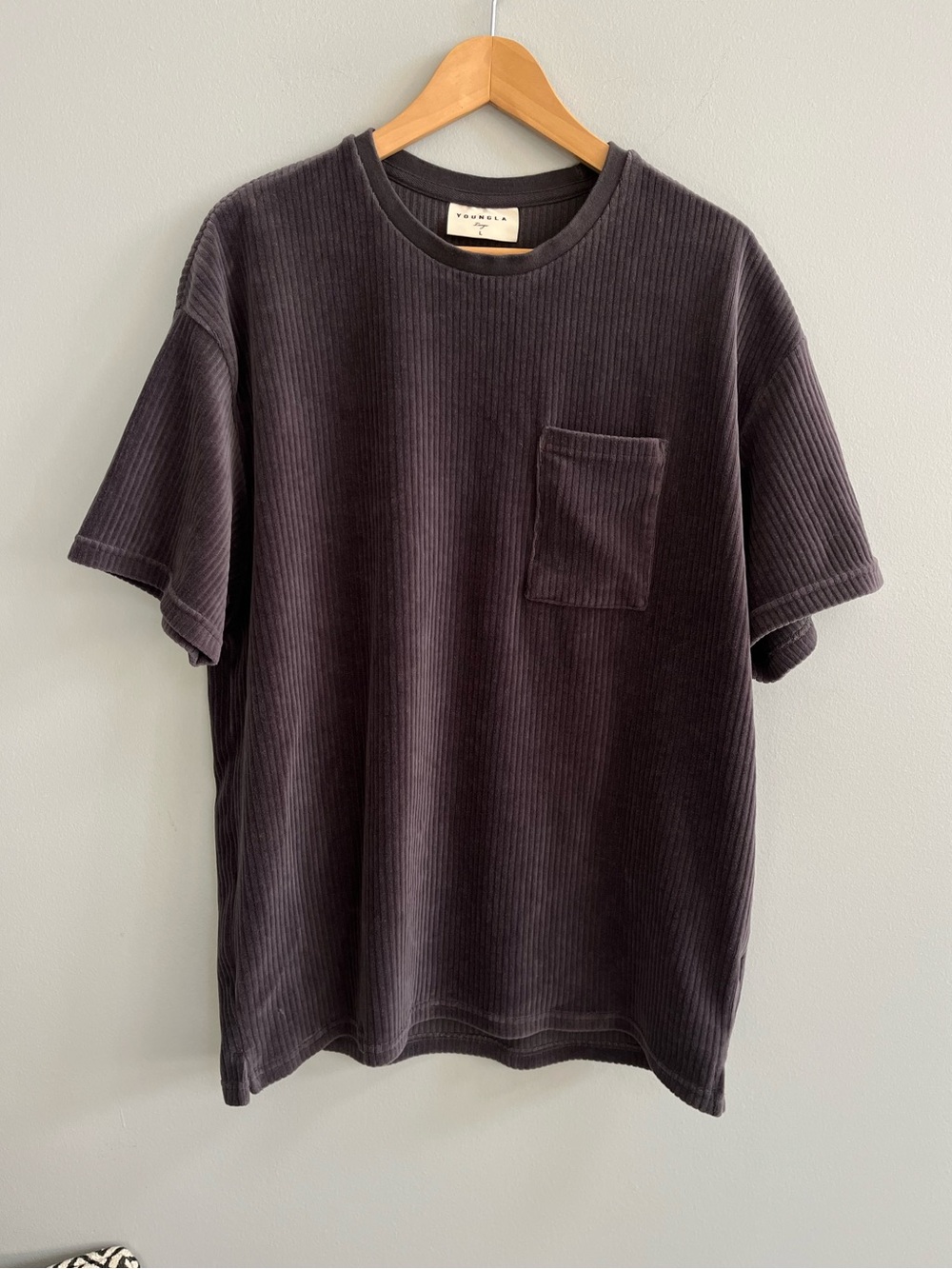 YoungLA 419 Cord Collection Pocket Tee Size Large Textured Loose Fit Gray